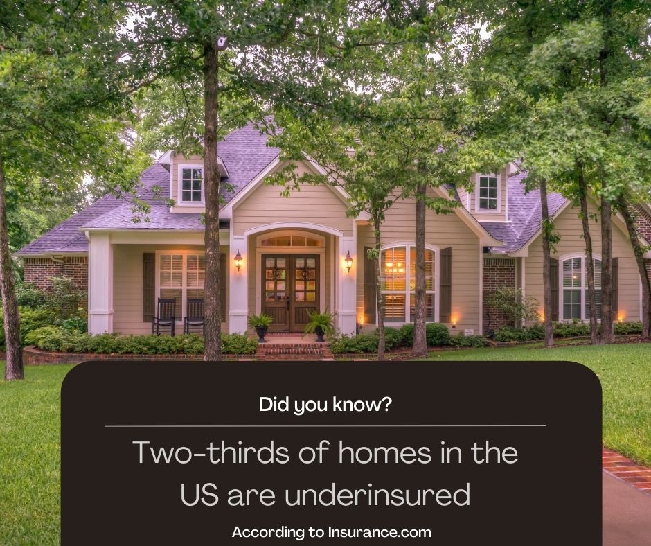 did you know two-thirds of homes in the US are underinsured. insurance fact for social media calenar