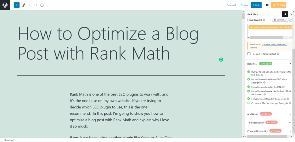 Check the basic seo with Rank Math