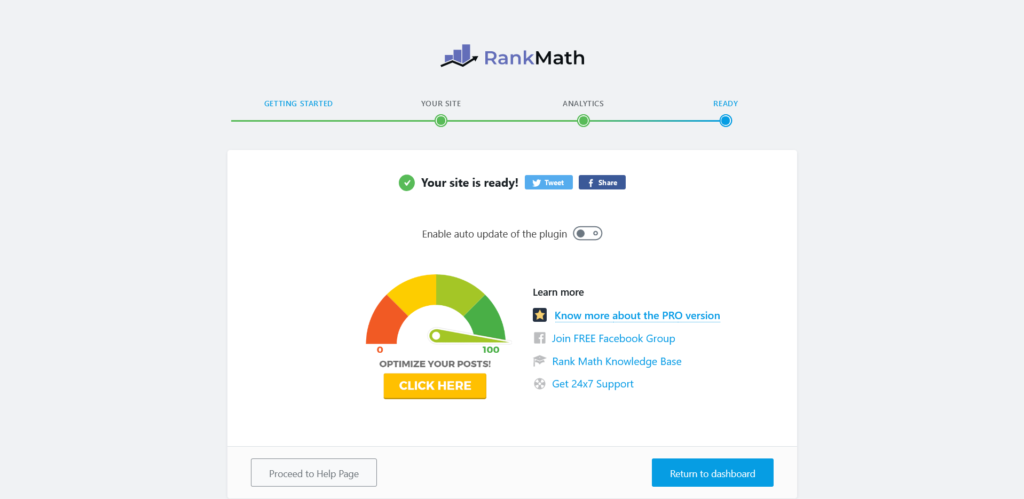 Rank Math is now set up on your website and ready to use