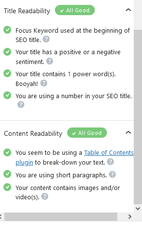 check the title readability and content readability with Rank Math