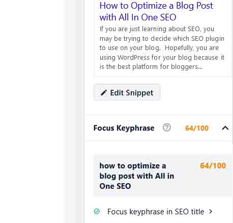 Adding focus keyphrase to show you how to optimize a blog post with All in One SEO